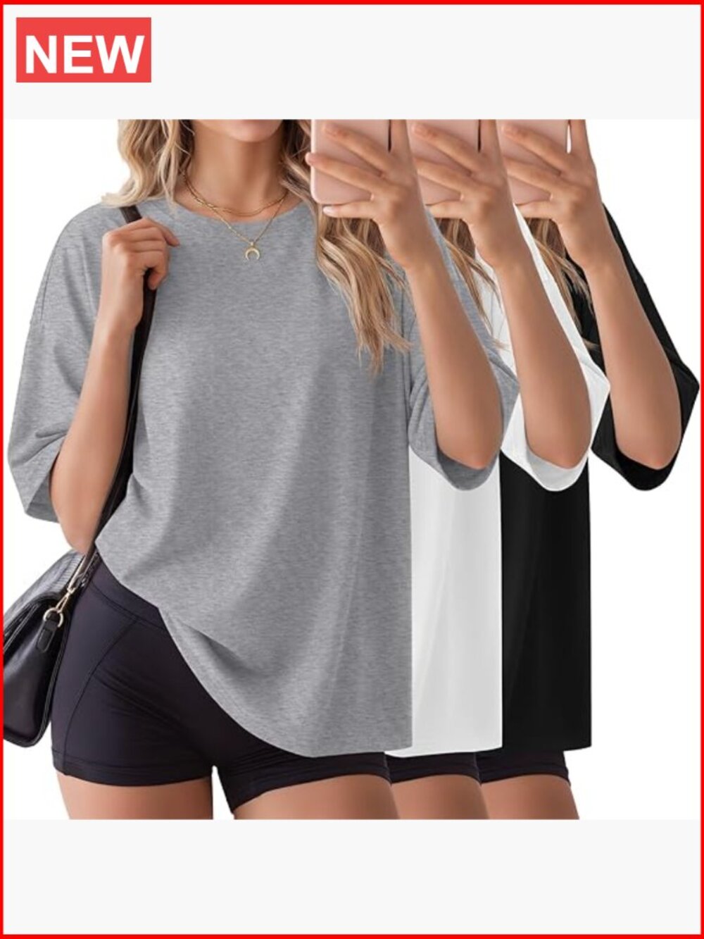 3 Pack Oversized T-Shirts Loose Fit Workout Gym Tees Crewneck Short Sleeve